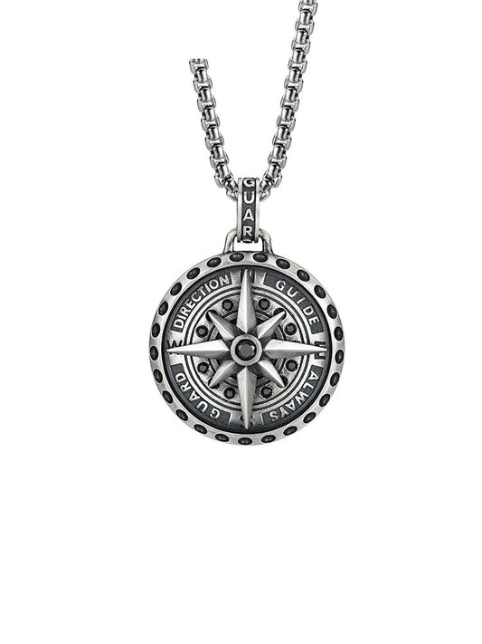 Rotating Compass Sterling Silver Biker Pendant — clean product front view 1