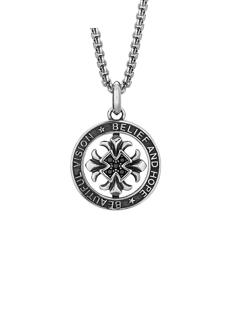 Rotating Fleur Cross Ring Sterling Silver Biker Pendant — clean product front view 1