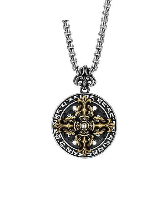 Rotating Mantra Vajra Sterling Silver Biker Pendant — clean product front view 1