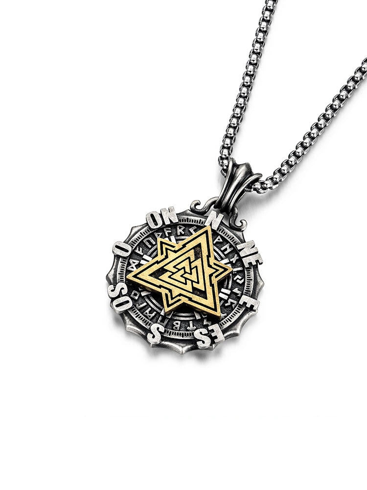 Rotating Nautical Compass Sterling Silver Biker Pendant — clean product front view