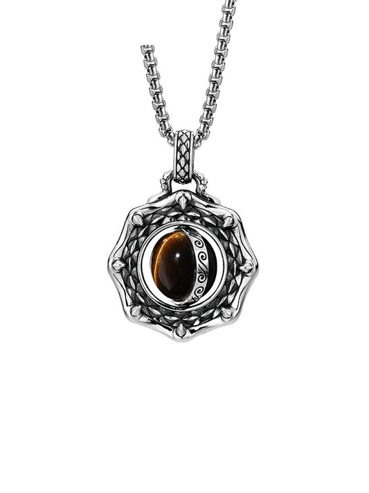 Rotating Tiger Eye Dragon Scale Sterling Silver Biker Pendant — clean product front view 1