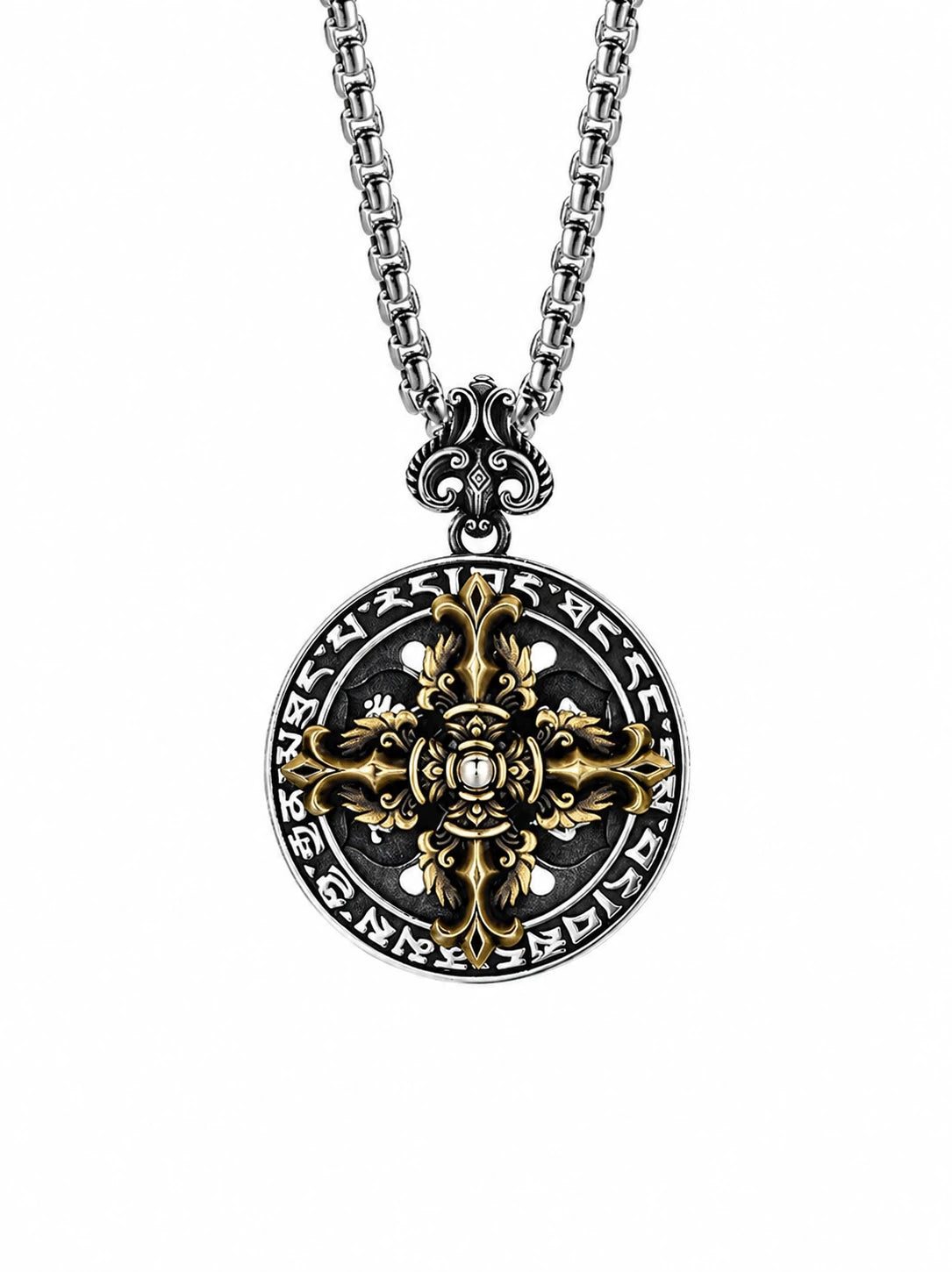 Rotating Vajra Mantra Cross Sterling Silver Pendant — front product view