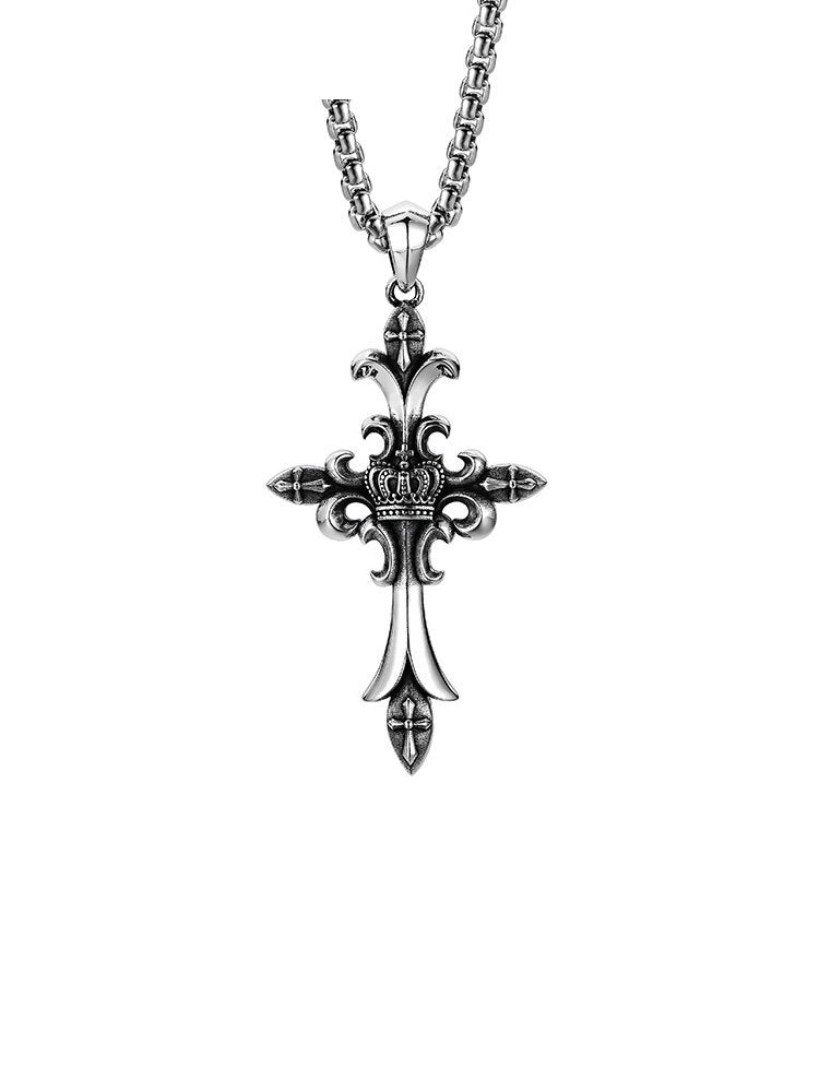 Royal Fleur Cross Sterling Silver Biker Pendant — clean product front view 1