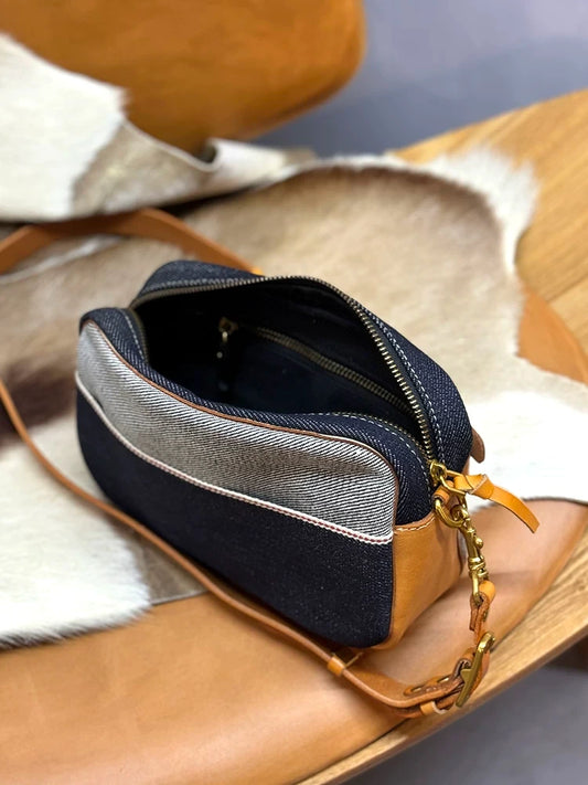 selvedge denim leather camera bag 1