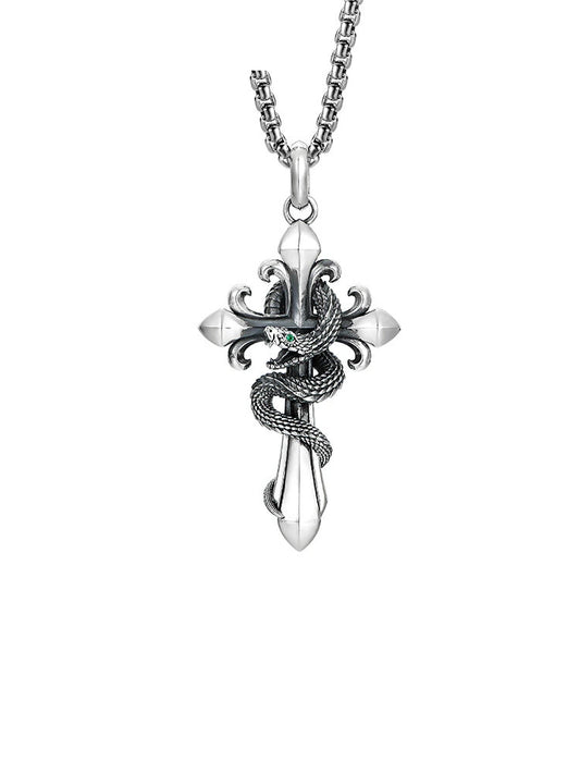 Serpent Fleur-de-Lis Sterling Silver Biker Pendant — clean product front view 1