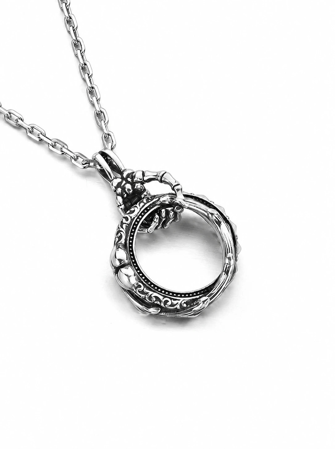 Skull Hand Hope Ring Sterling Silver Biker Pendant — front product view