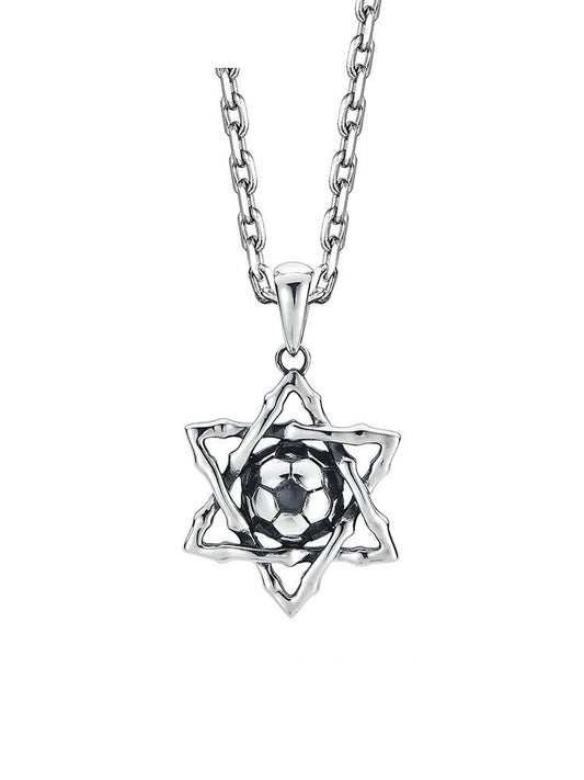 Soccer Hexagram Sterling Silver Biker Pendant — clean product front view