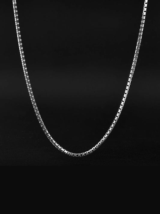 Sterling Silver Box Chain Biker Necklace — clean product front view