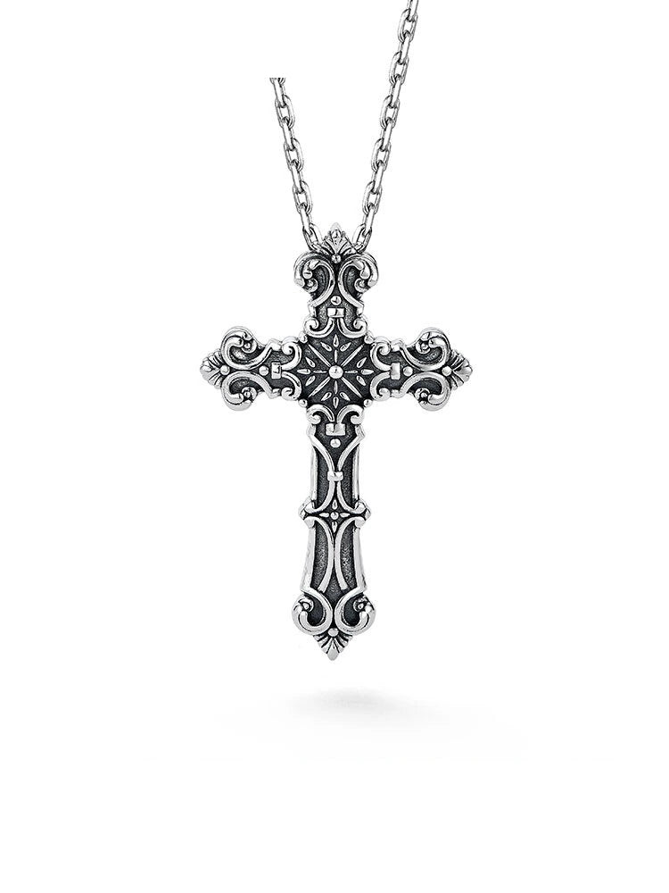 Textured Cross Sterling Silver Biker Pendant — clean product front view