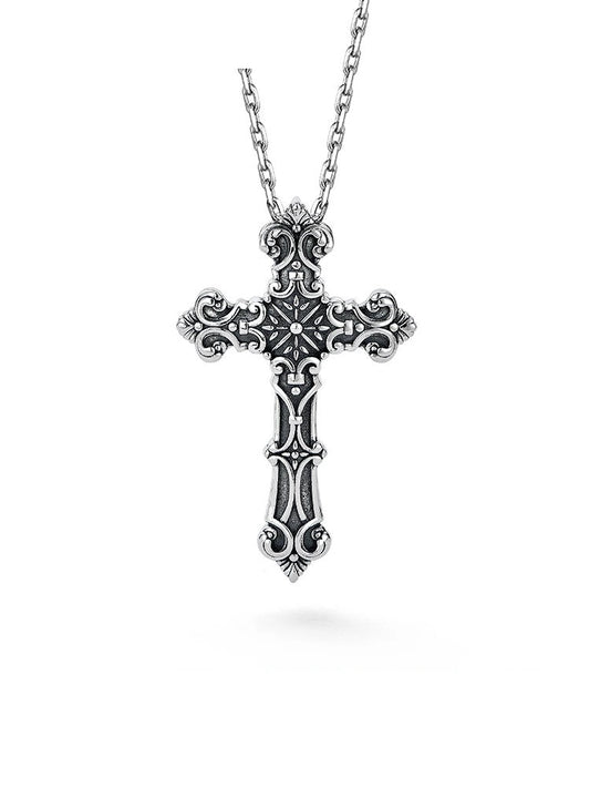Textured Cross Sterling Silver Biker Pendant — clean product front view