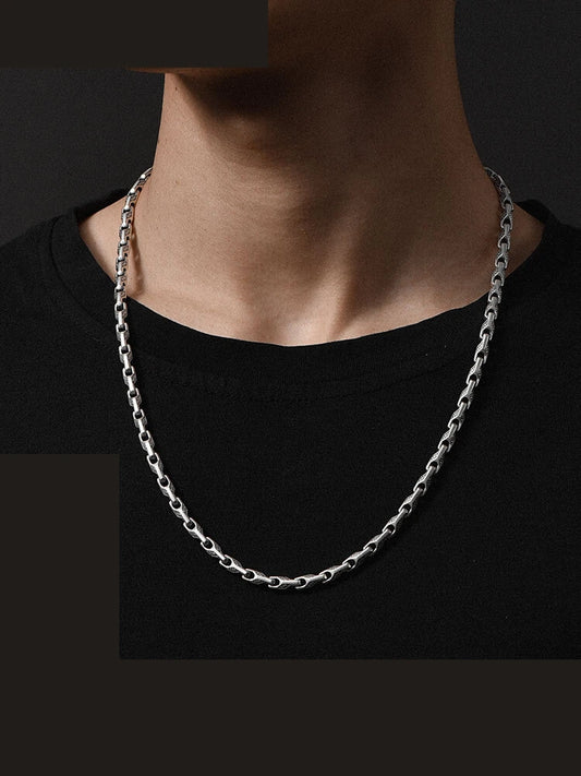Textured Sterling Silver Biker Chain Necklace — clean product front view