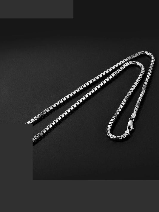 Thick Sterling Silver Box Chain Biker Necklace — clean product front view