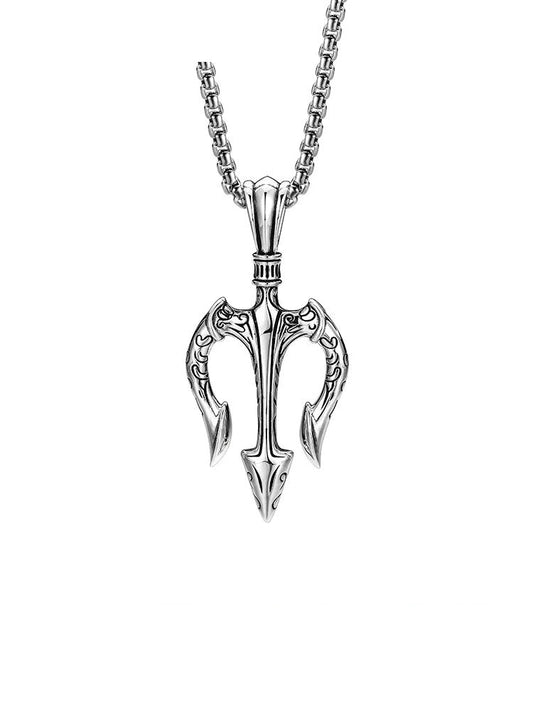 Trident Sterling Silver Biker Pendant — clean product front view