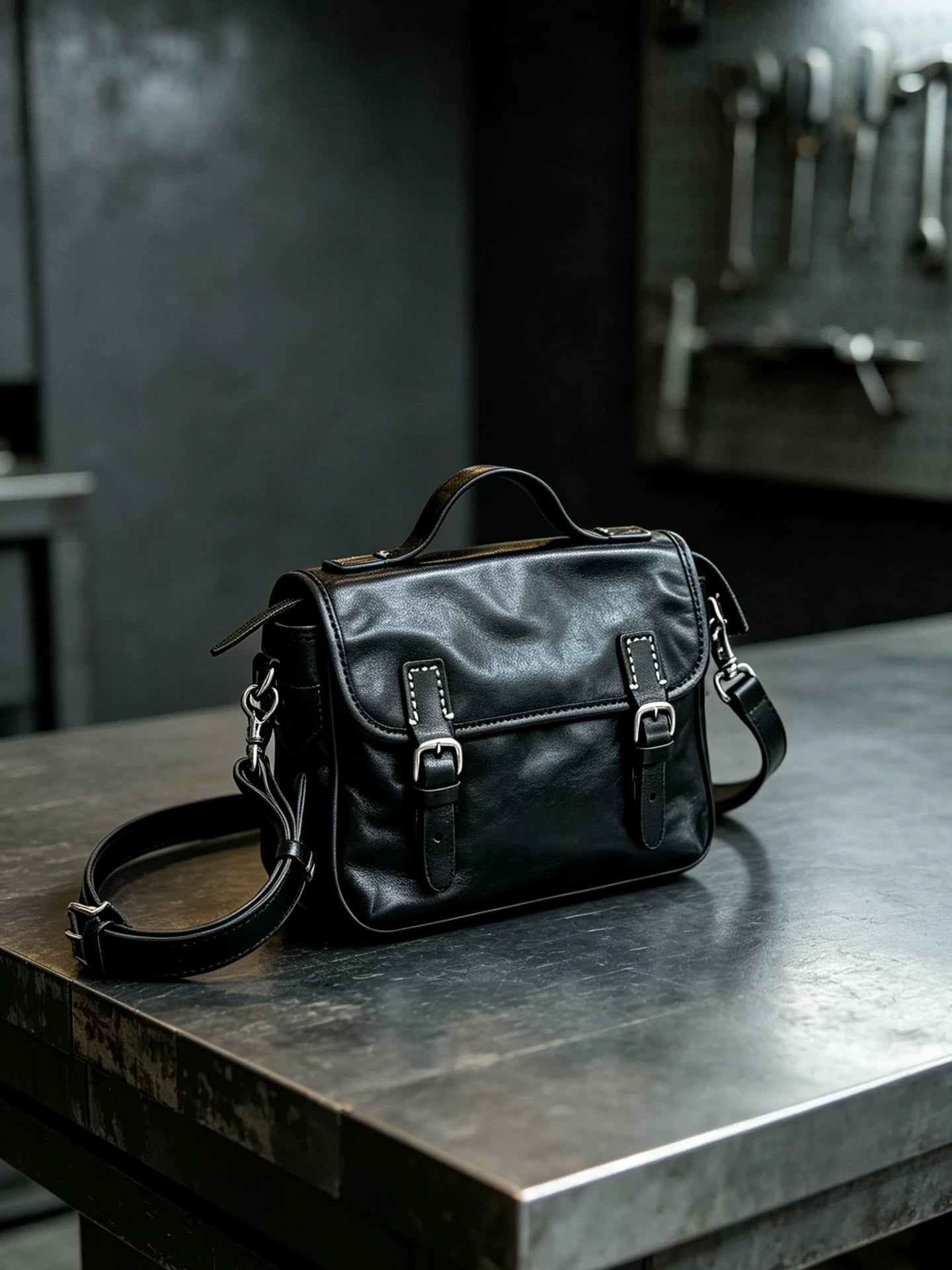 vegetable-tanned leather messenger bag 1