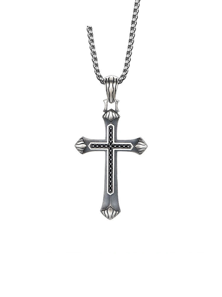Vintage Cross Sterling Silver Biker Pendant — clean product front view