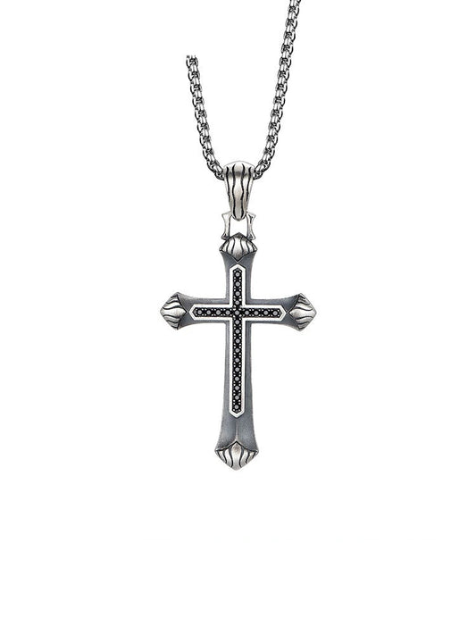 Vintage Cross Sterling Silver Biker Pendant — clean product front view