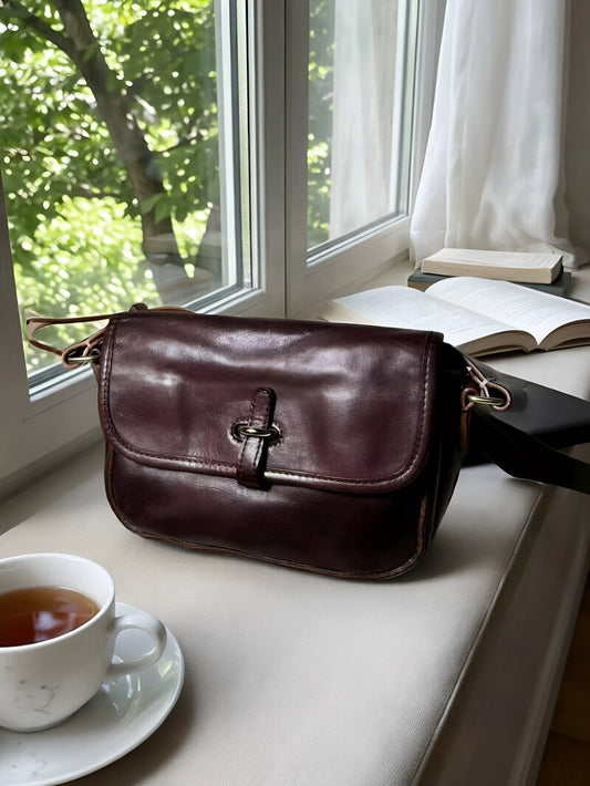 vintage vegetable-tanned leather mini messenger bag 1