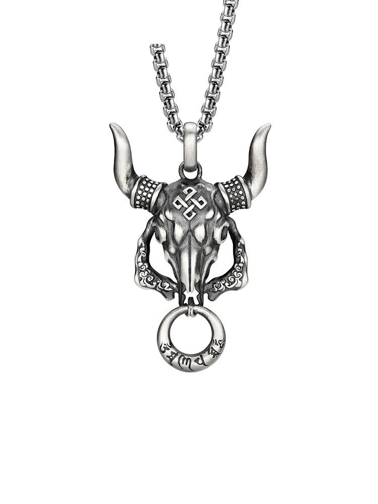 Yak Mantra Cloud Sterling Silver Biker Pendant — clean product front view