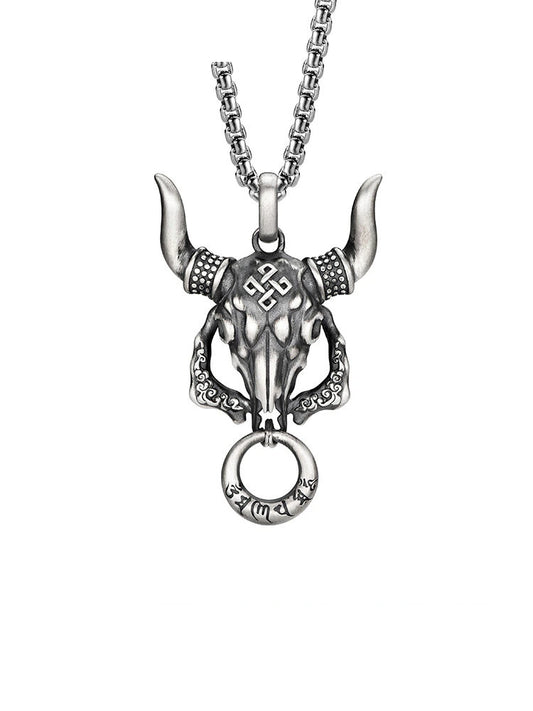 Yak Mantra Cloud Sterling Silver Biker Pendant — clean product front view