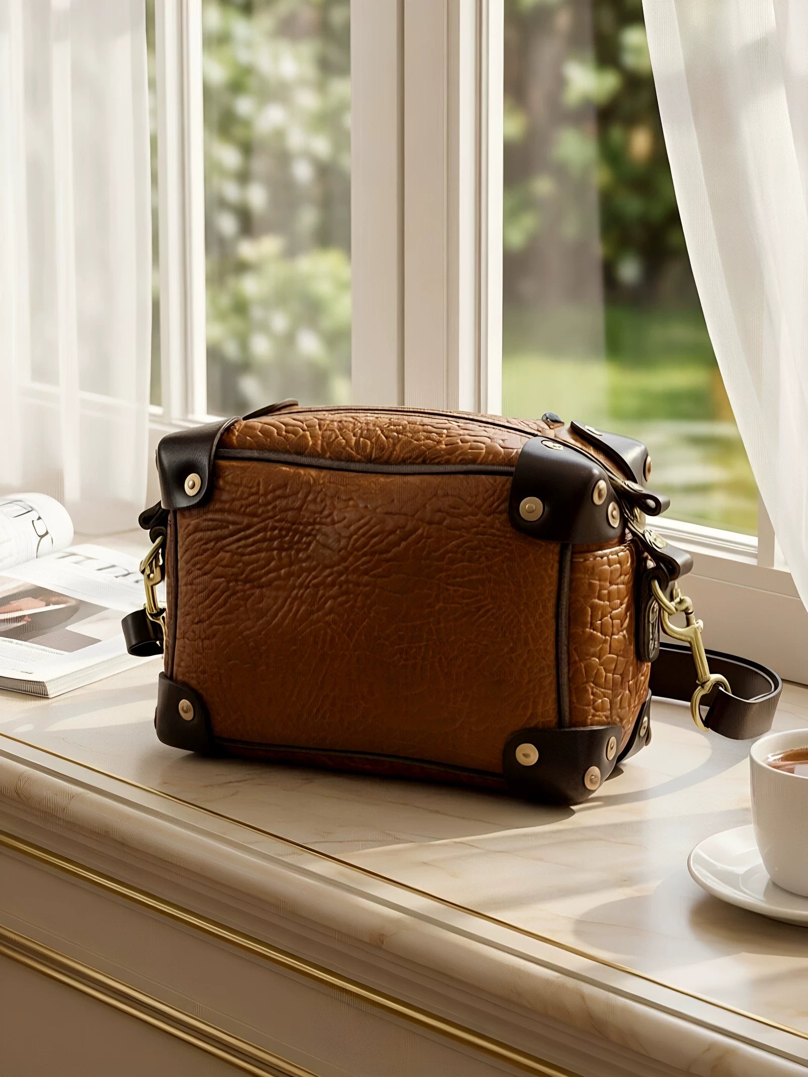 vintage yellow vegetable-tanned leather box crossbody bag 1