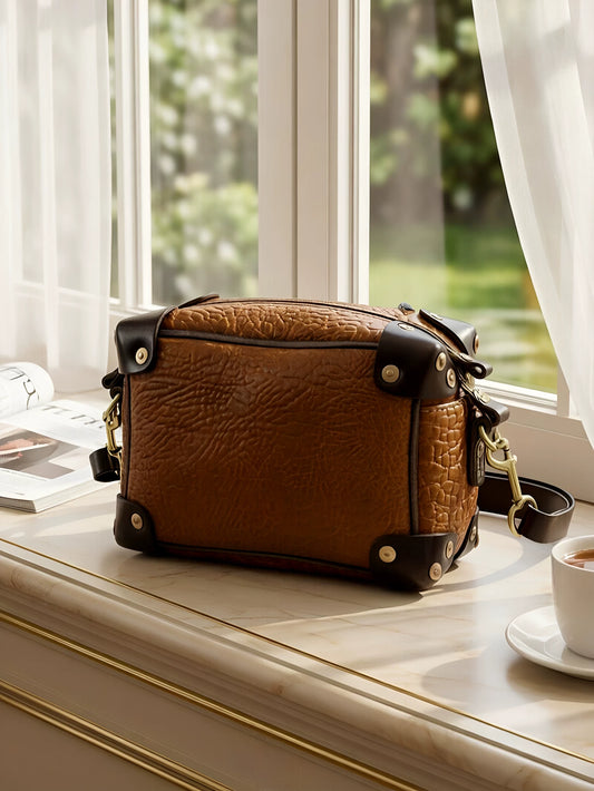 vintage yellow vegetable-tanned leather box crossbody bag 1
