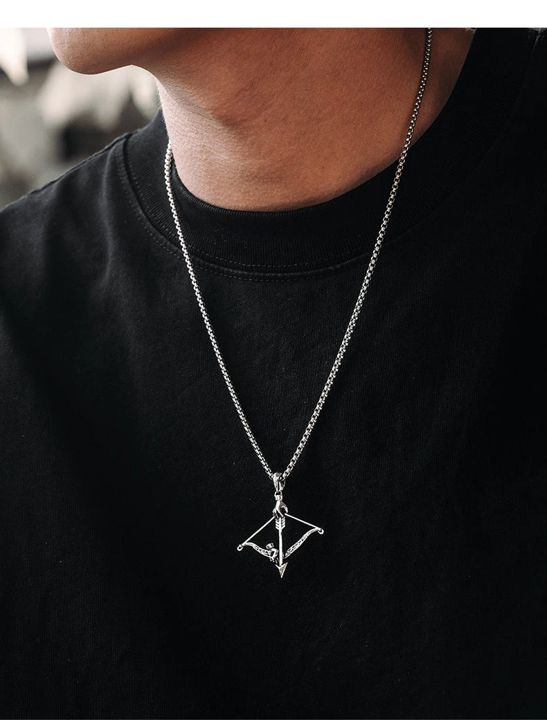 3D Bow and Arrow Sterling Silver Biker Pendant — product detail view 2