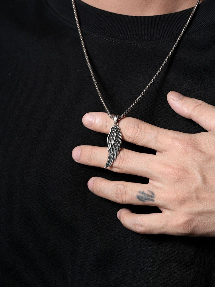 3D Feather Sterling Silver Biker Pendant — product detail view 2