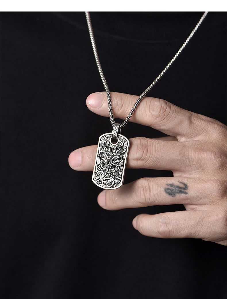 3D Owl Wolf Totem Sterling Silver Biker Pendant — product detail view 2