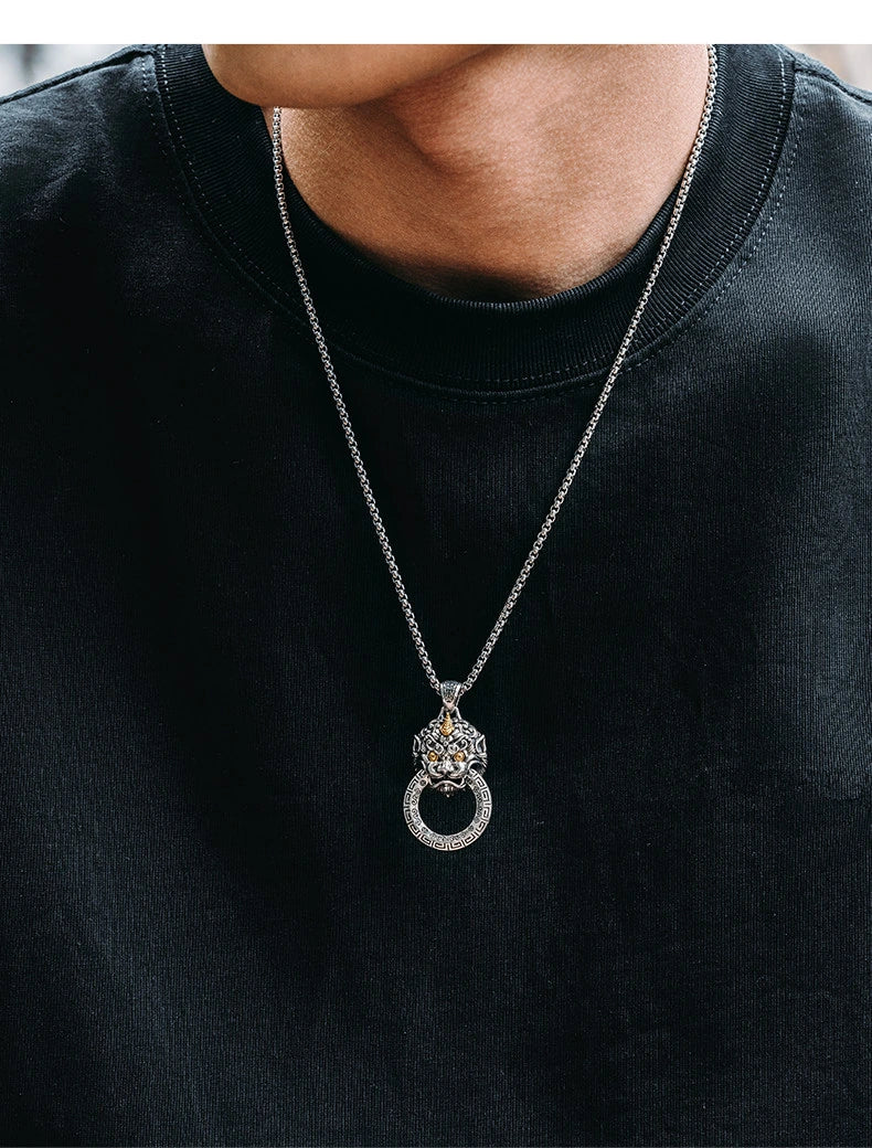 3D Pixiu Sterling Silver Biker Pendant — product detail view 2