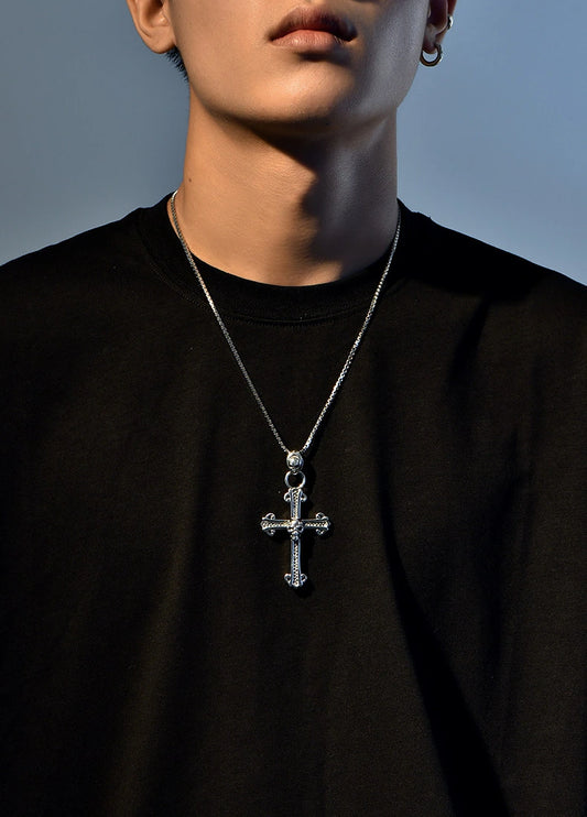 3D Skull Cross Sterling Silver Biker Pendant — product detail view 2