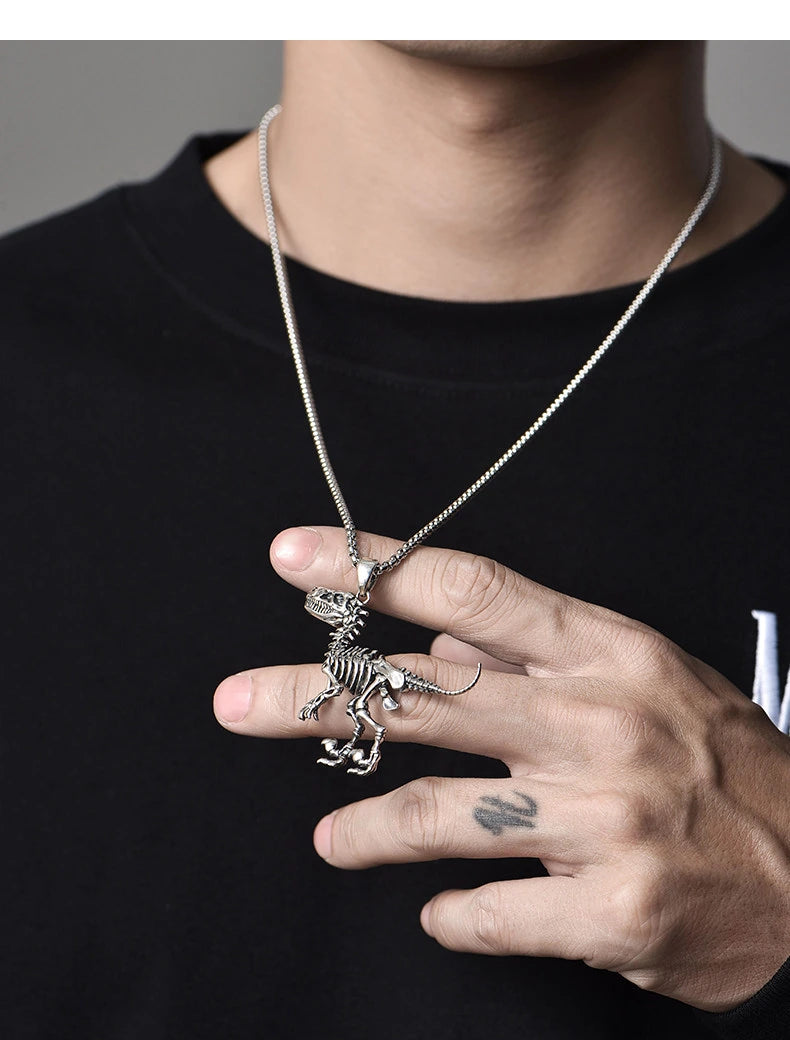 3D Tyrannosaurus Rex Sterling Silver Biker Pendant — product detail view 2