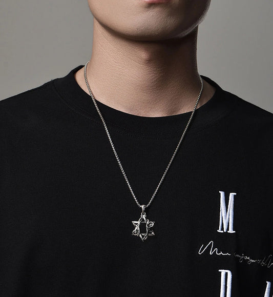 Acanthus Hexagram Sterling Silver Biker Pendant — product detail view 2