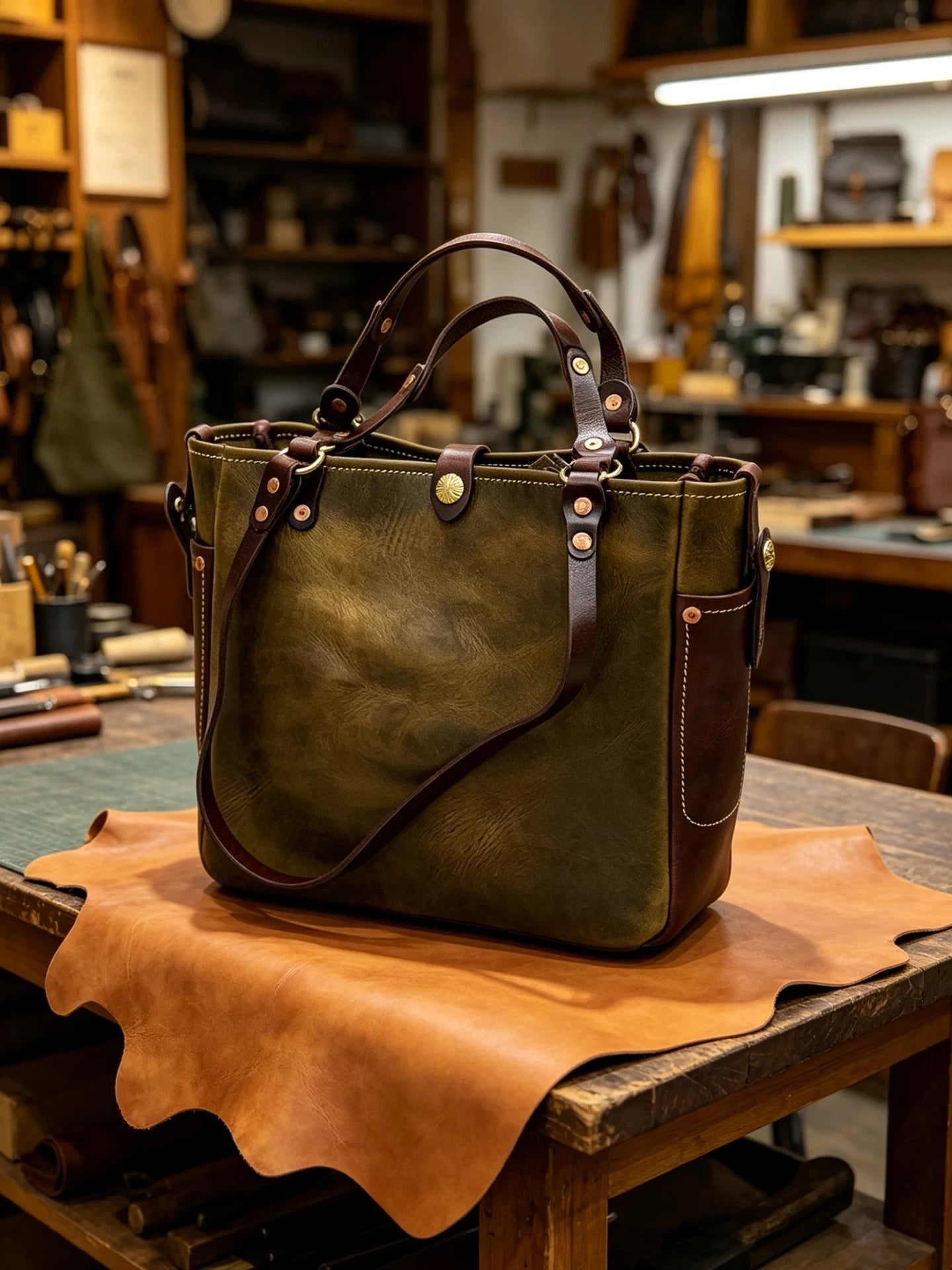 heavy-duty vegetable-tanned leather carryall 2