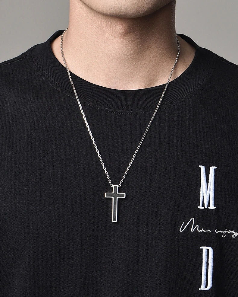 Black Cross Sterling Silver Biker Pendant — product detail view 2