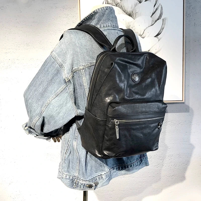 vegetable-tanned leather laptop backpack 2