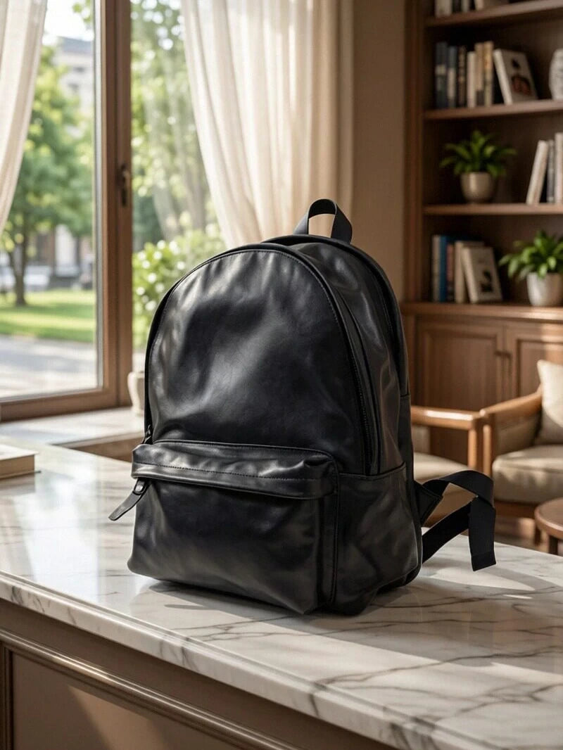 black leather business laptop backpack 2