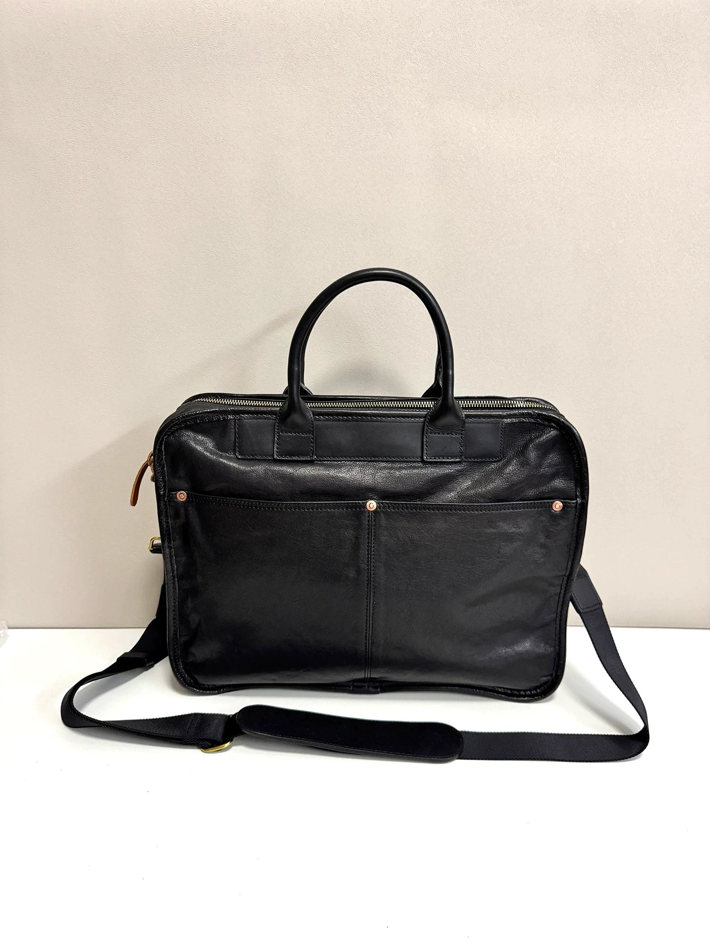 large vintage vegetable-tanned leather briefcase travel bag 2