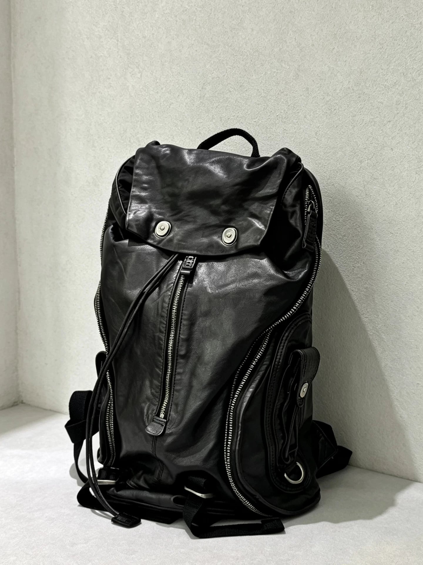 heavy-washed distressed leather backpack 2