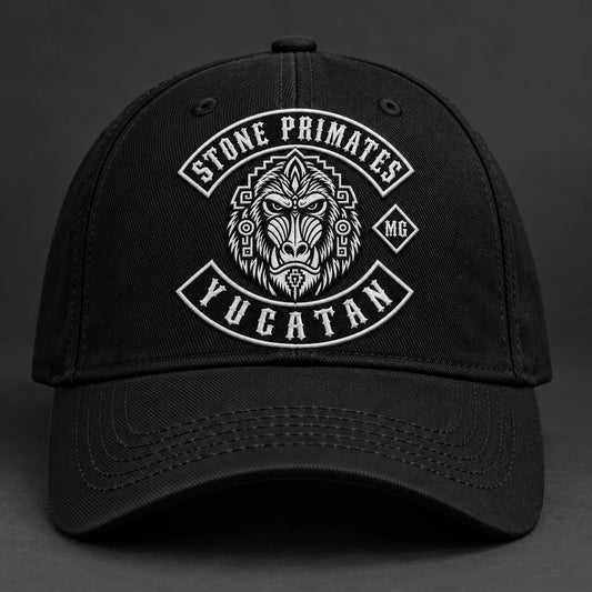Classic curved-brim motorcycle club baseball cap with an authorized embroidered club emblem.