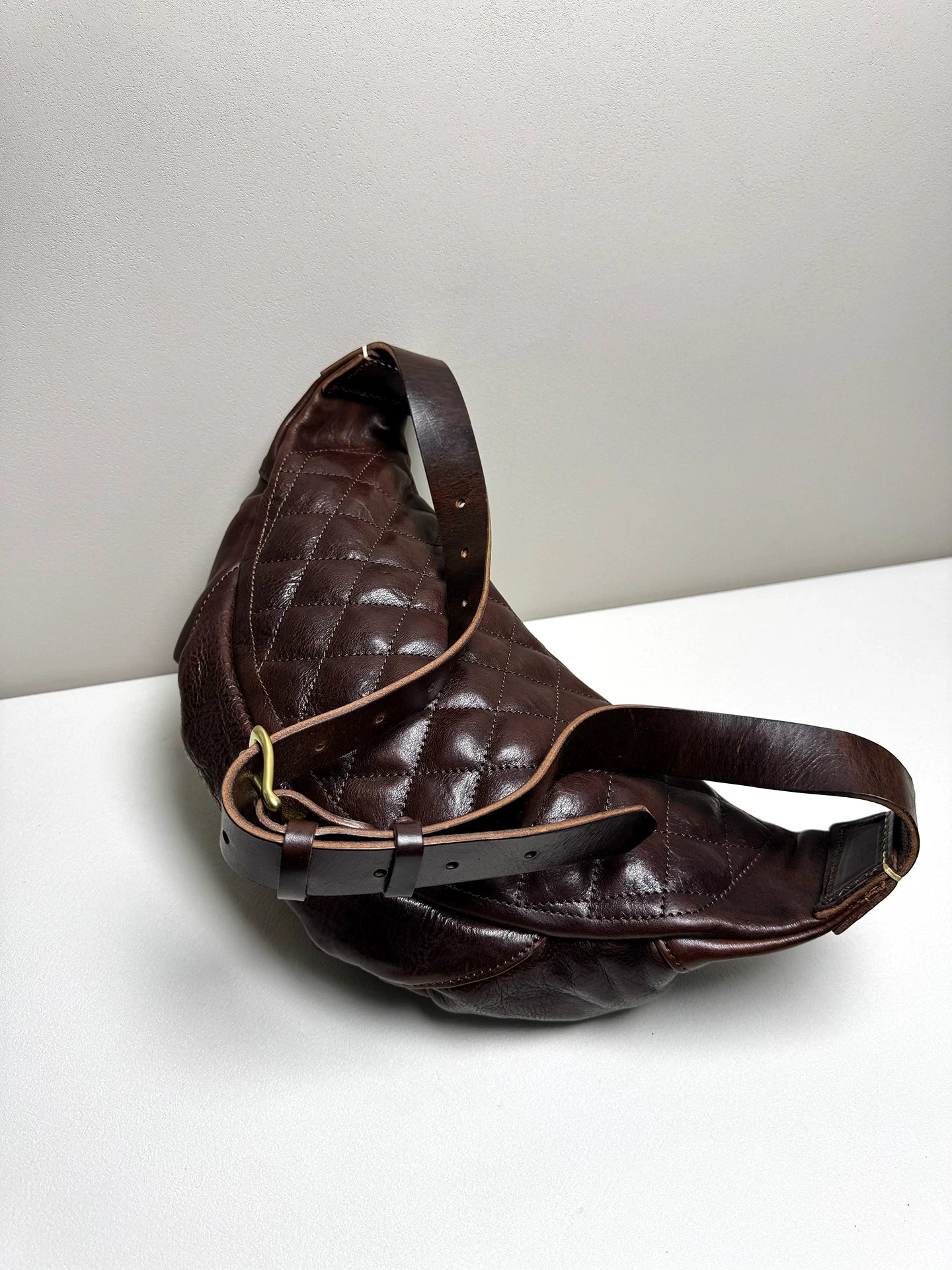 heavyweight vegetable-tanned leather biker sling bag 2