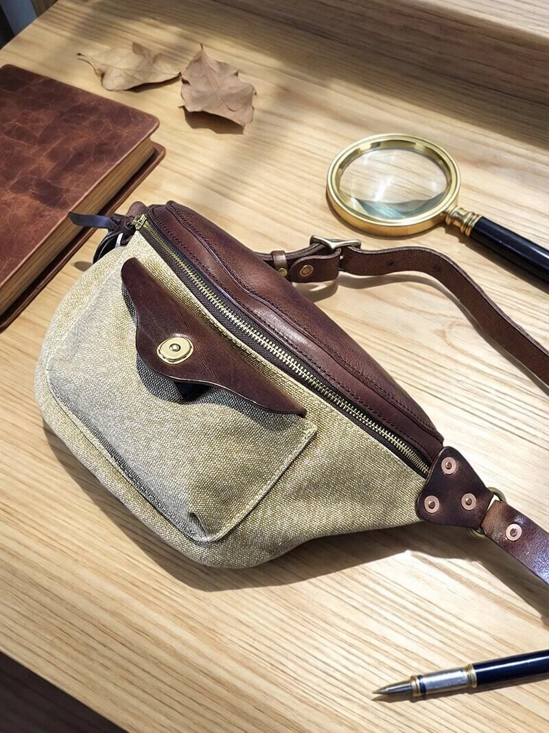 vintage vegetable-tanned leather chest crossbody bag 2