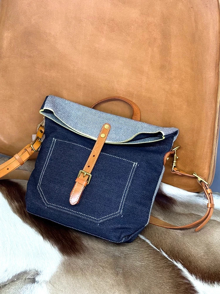 denim-texture leather messenger bag 2