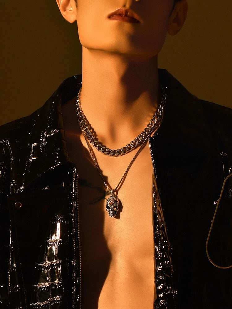 Dark Skull Sterling Silver Biker Pendant — product detail view 2