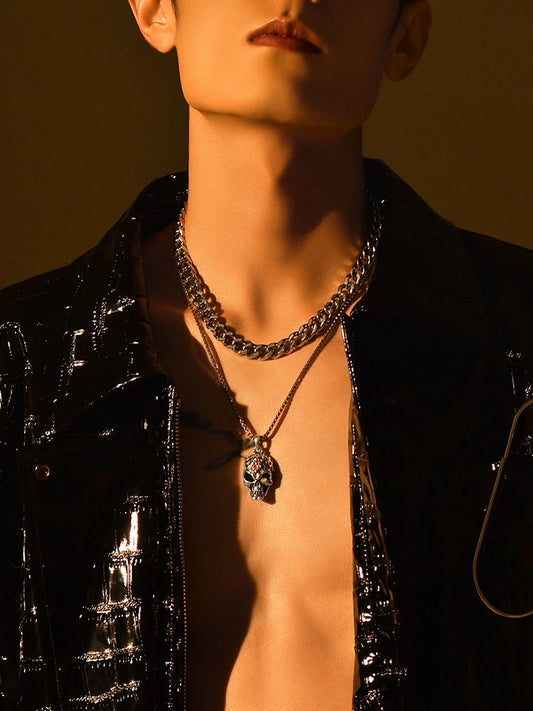 Dark Skull Sterling Silver Biker Pendant — product detail view 2