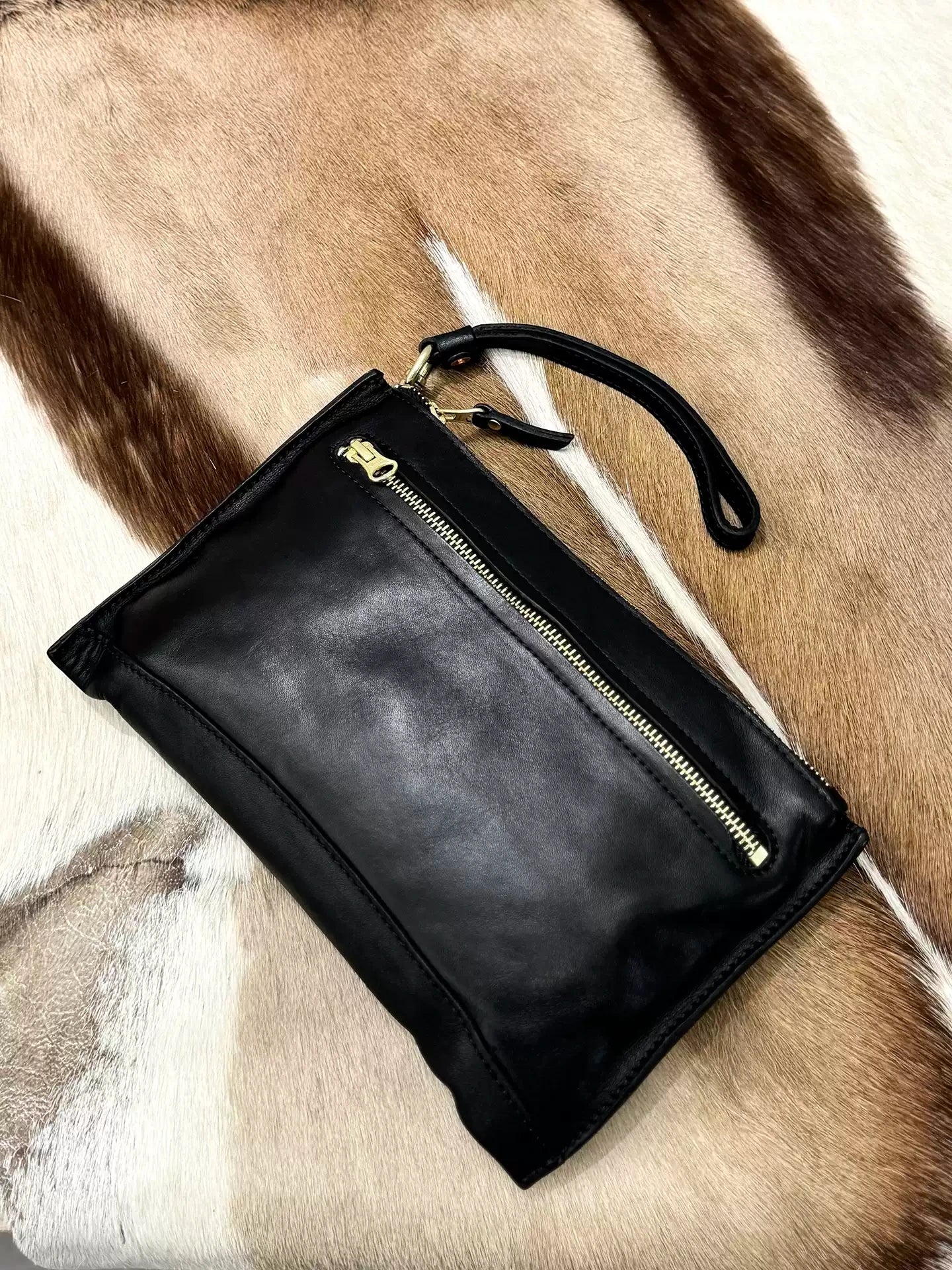 distressed leather clutch & phone pouch 2