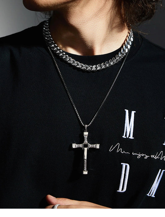 Engravable Large Cross Sterling Silver Biker Pendant — product detail view 2
