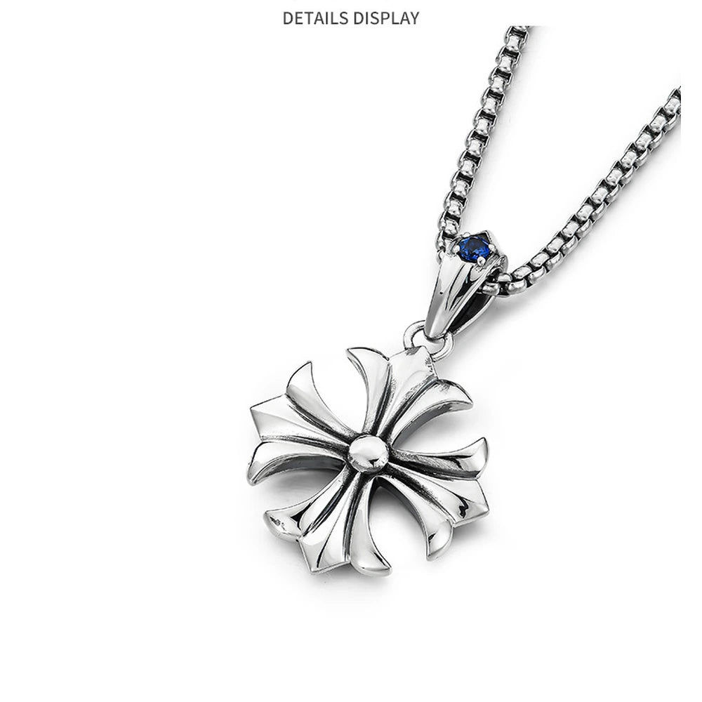 Fleur Cross Sterling Silver Biker Pendant — product detail view 2