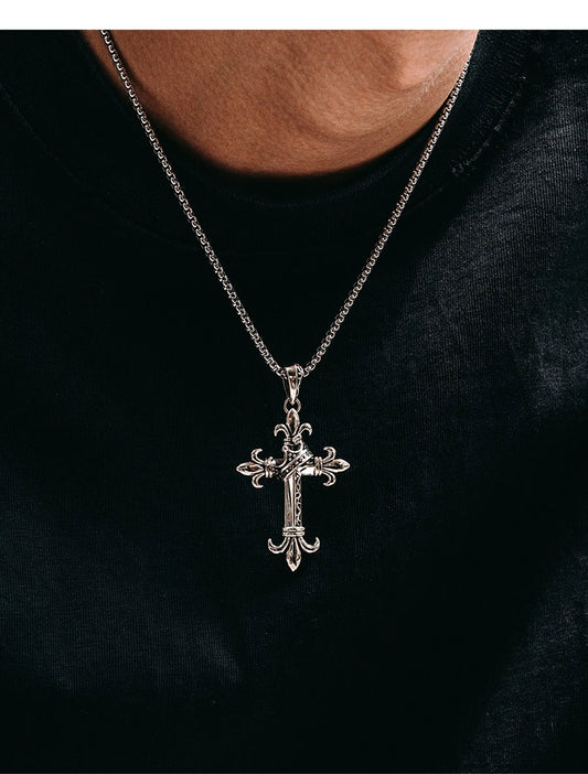 Fleur-de-Lis Crown Cross Sterling Silver Pendant — product detail view 2