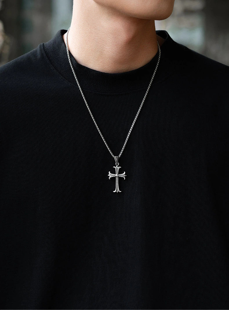 Fleur-de-Lis Filigree Cross Sterling Silver Biker Pendant — product detail view 2