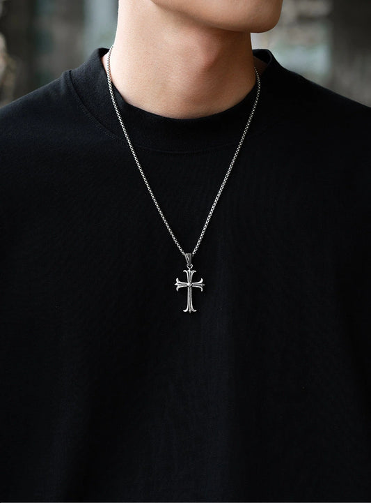 Fleur-de-Lis Filigree Cross Sterling Silver Biker Pendant — product detail view 2